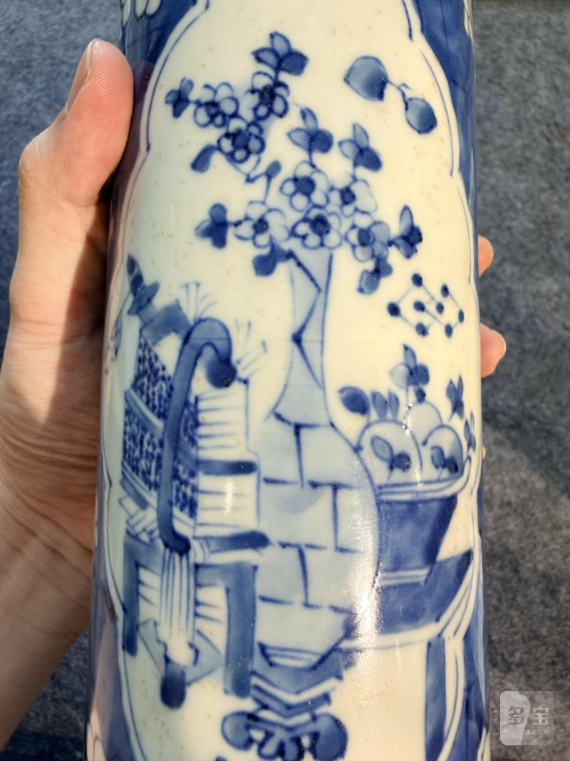 清晚期  青花开光博古纹箭筒 - 图7
